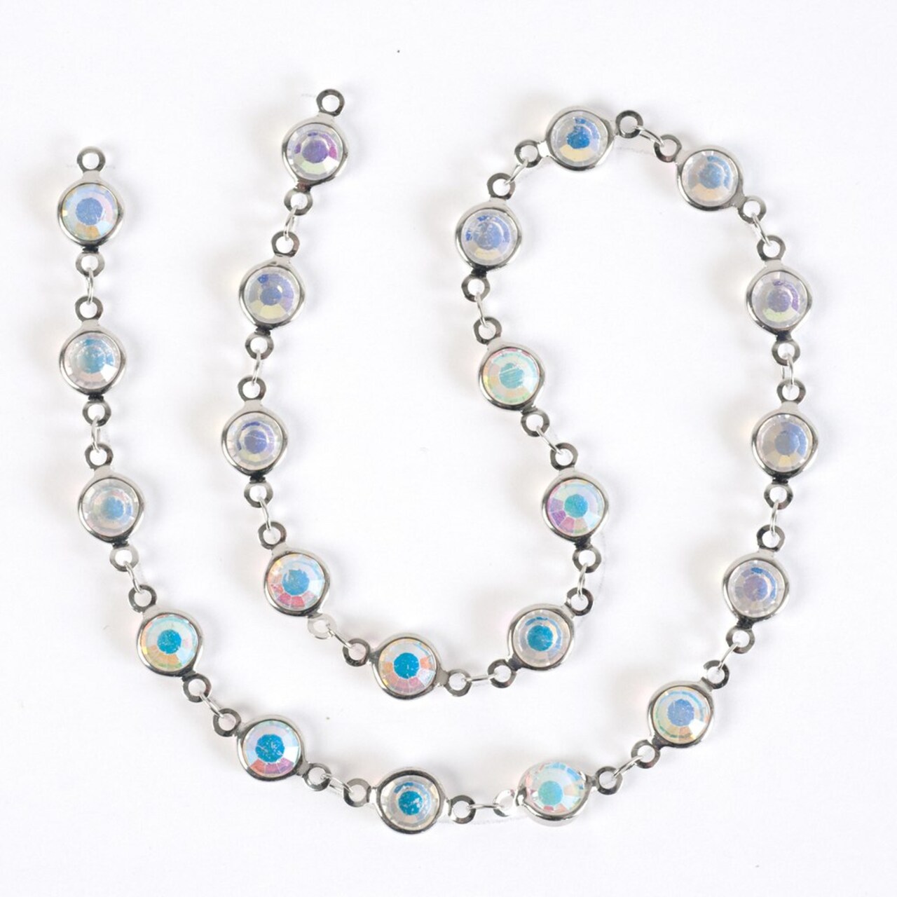 Estrellaª Linked Crystals Chain - Medium, Crystal Aurora/Silver